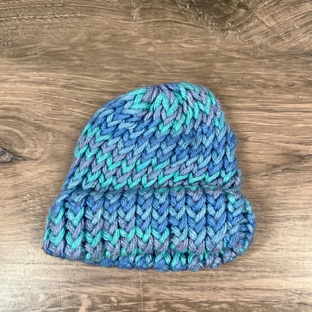 Handmade Beanie Set Baby Blue White Knit Crochet Winter Hats 3pk